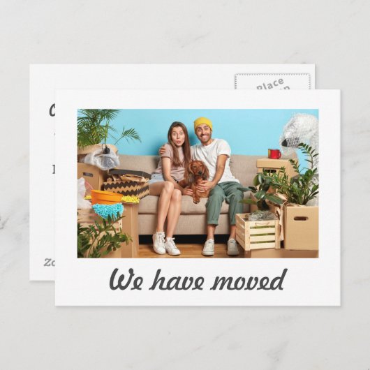 Eenvoudige, minimale persoonlijke bewegende aankon briefkaart (Voorkant / Achterkant)