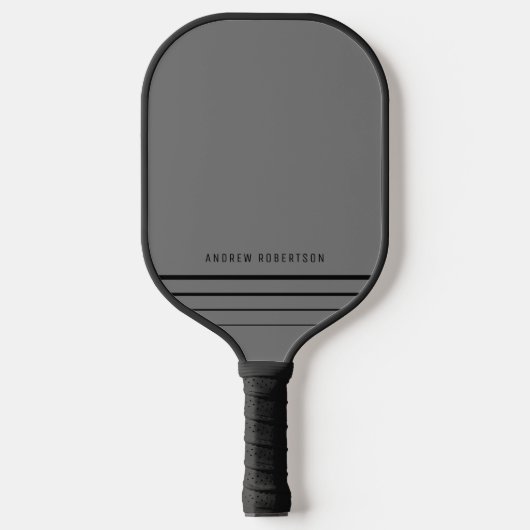 Eenvoudige, minimale persoonlijke naam grijs zwart pickleball paddle (Voorkant)