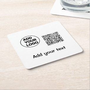Eenvoudige minimale q r code logo toevoegen scan c vierkante kartonnen onderzetter