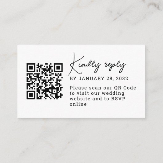Eenvoudige minimale QR-wending website online RSVP Informatiekaartje (Achterkant)