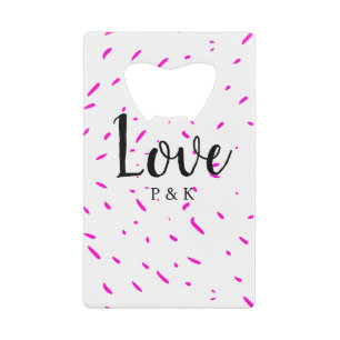Eenvoudige minimale roze abstracte liefdesachtergr kredietkaart flessenopener