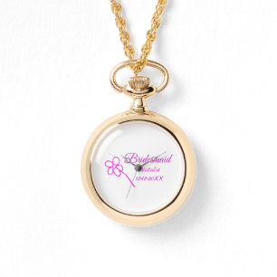 Eenvoudige minimale roze bridesmaïde voeg jaarteks horloge