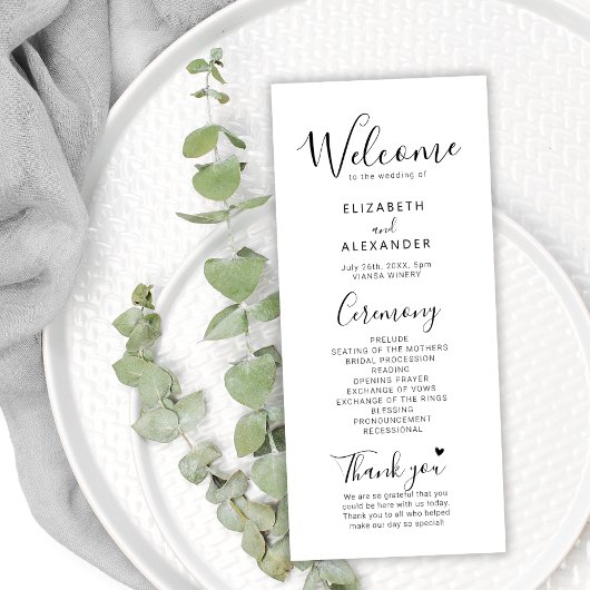 Eenvoudige minimale script hart bruiloft ceremonie programma