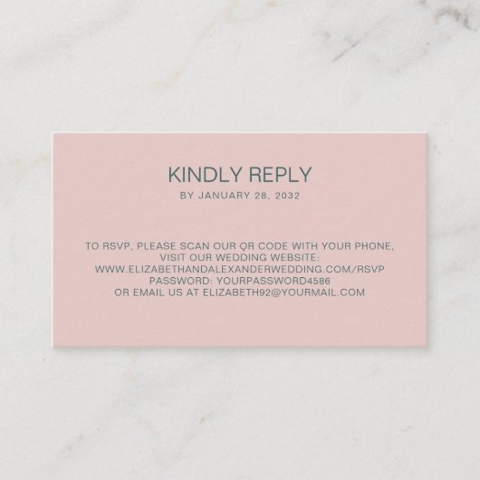 Eenvoudige minimale stoffige roze QR Code online R Informatiekaartje (Voorkant)