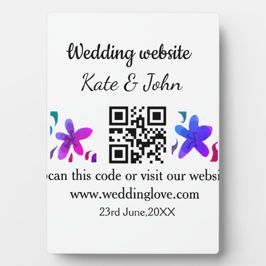 Eenvoudige minimale trouwwebsite Q R-code voeg naa Fotoplaat (voorkant)