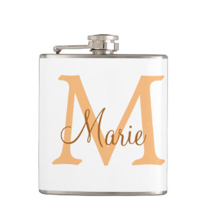 eenvoudige minimale voeg naam monogram oranje brui heupfles