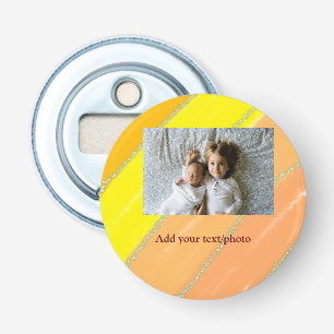 eenvoudige minimale VOEG UW FOTO TEKST KERST geel Button Flesopener