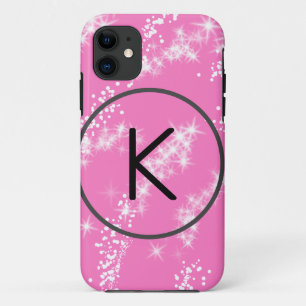 eenvoudige minimale witte monogram roze glitters w iPhone 11 hoesje