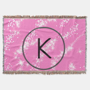 eenvoudige minimale witte monogram roze glitters w deken