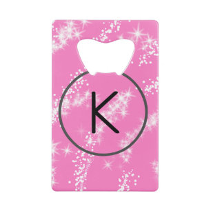 eenvoudige minimale witte monogram roze glitters w kredietkaart flessenopener