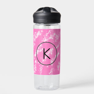 eenvoudige minimale witte monogram roze glitters w waterfles