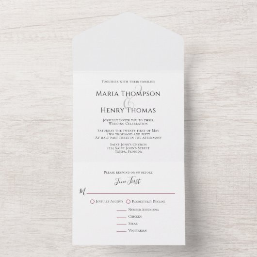 Eenvoudige minimale zwarte-tekstmaaltijdkeuze Sjab All In One Uitnodiging (Binnen)