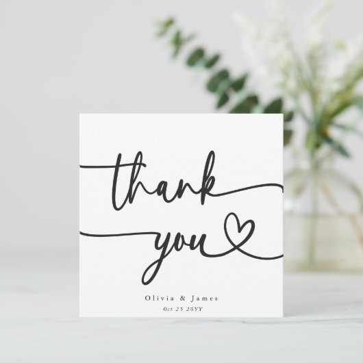 Eenvoudige minimalist dank u script hart bruiloft bedankkaart (Staand voorkant)