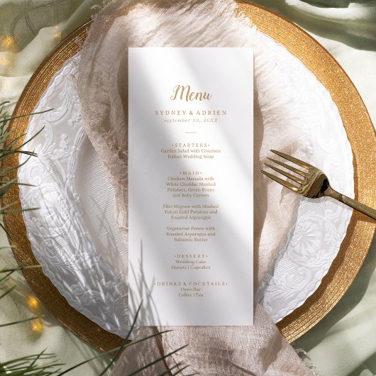 Eenvoudige minimalist|Gouden bruiloft diner Menu