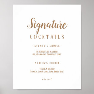 Eenvoudige minimalist Gouden handtekening Cocktail Poster