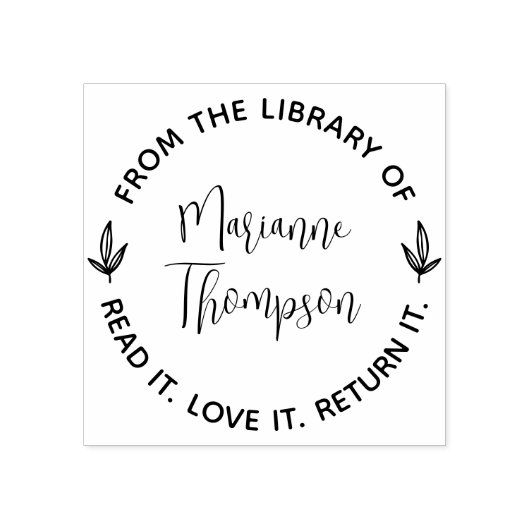 Eenvoudige minimalist laat script ronde bibliothee rubberstempel (Afrduk)