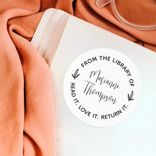 Eenvoudige minimalist laat script ronde bibliothee sticker