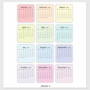 Eenvoudige minimalistische 2025 Kalender Maandelij Sticker