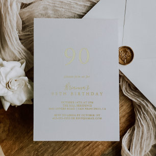 Eenvoudige Minimalistische 90ste Verjaardagsfeest Folie Uitnodiging