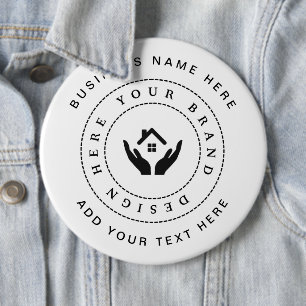 Eenvoudige Minimalistische Aangepaste Logo & Tekst Ronde Button 6,0 Cm