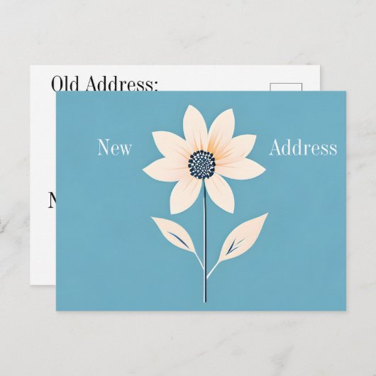 Eenvoudige minimalistische bloem op blauw nieuw ad aankondigingskaart (Voorkant / Achterkant)