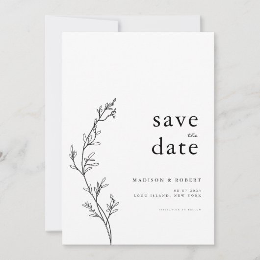 Eenvoudige minimalistische bloemenbruiloft Bewaar Save The Date (Voorkant)