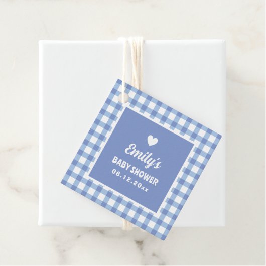 Eenvoudige minimalistische Blue Gingham Boy Baby s Bedankjes Labels (In situ)