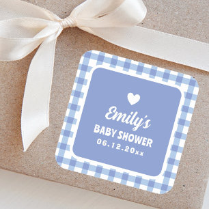Eenvoudige minimalistische Blue Gingham Boy Baby s Vierkante Sticker