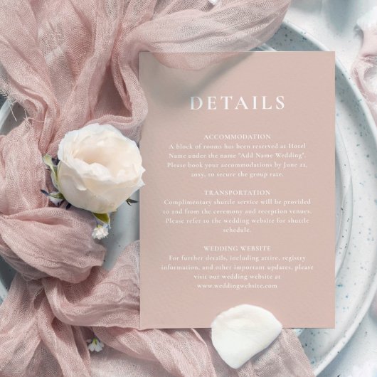 Eenvoudige minimalistische Blush White Wedding Det Informatiekaartje