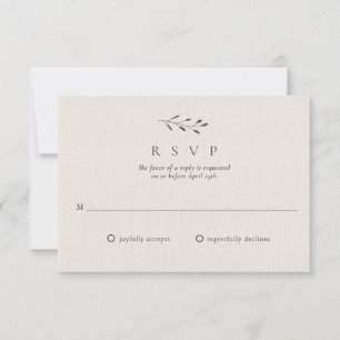 Eenvoudige minimalistische botanische bruiloft RSVP kaartje