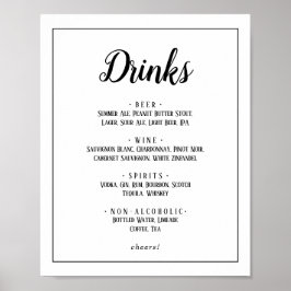 Eenvoudige minimalistische bruiloft Drinken Menu L Poster