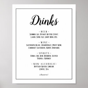 Eenvoudige minimalistische bruiloft Drinken Menu L Poster