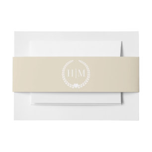 Eenvoudige Minimalistische Champagne Crème Monogra Uitnodigingen Wikkel
