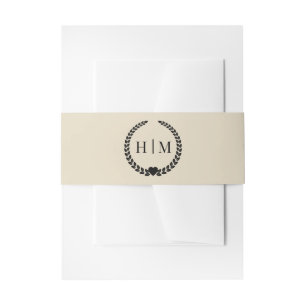 Eenvoudige Minimalistische Champagne Crème Monogra Uitnodigingen Wikkel
