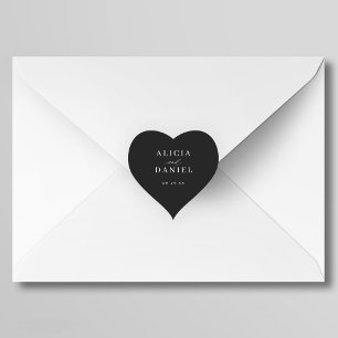Eenvoudige minimalistische elegante zwarte bruilof hart sticker