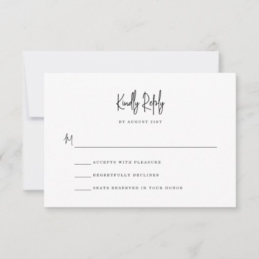 Eenvoudige minimalistische handgeschreven script b RSVP kaartje (Voorkant)