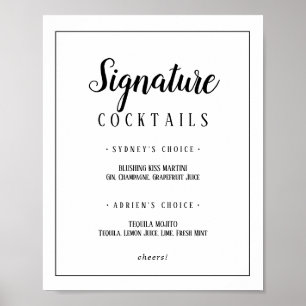 Eenvoudige minimalistische handtekening cocktails poster