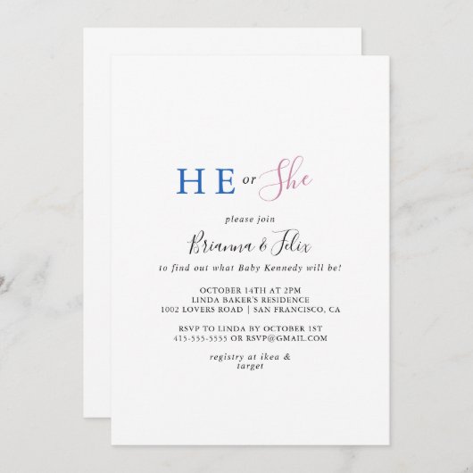 Eenvoudige minimalistische hij of zij Gender onthu Kaart (Voorkant / Achterkant)