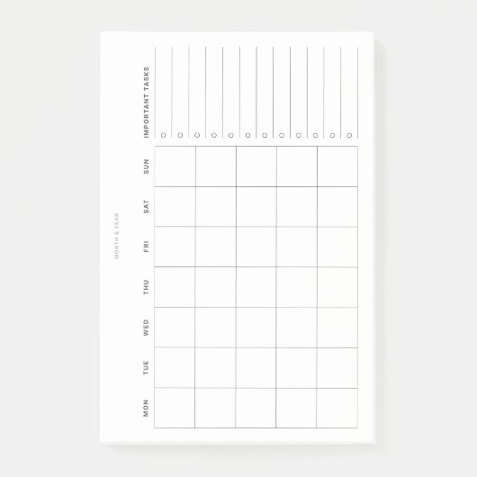 Eenvoudige minimalistische maandelijkse planner en post-it® notes (Voorkant)