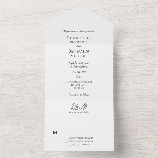 Eenvoudige minimalistische moderne bruiloft all in one uitnodiging (Binnen)