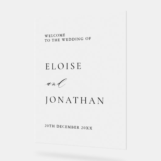 Eenvoudige minimalistische moderne bruiloft welkom acryl bord (Hoek)