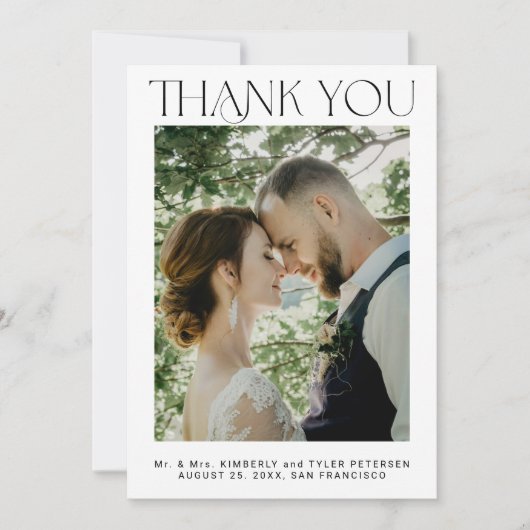 Eenvoudige minimalistische moderne foto bruiloft bedankkaart (Voorkant)
