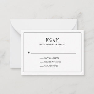 Eenvoudige minimalistische moderne mini-RSVP-kaart Notitiekaartje