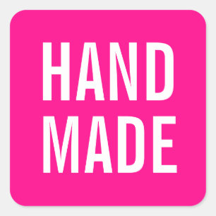 Eenvoudige minimalistische moderne roze handgemaak vierkante sticker