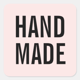 Eenvoudige minimalistische moderne roze handgemaak vierkante sticker