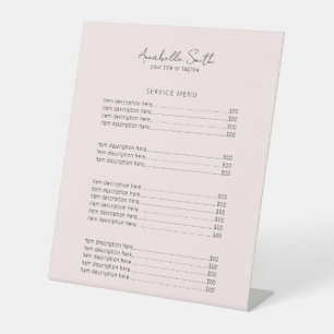 Eenvoudige minimalistische, moderne roze prijslijs reclamebord met voetstuk