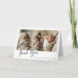 Eenvoudige Minimalistische Multi Drie Foto Baby Vo Bedankkaart