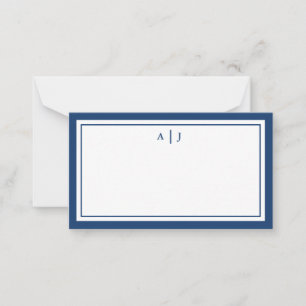 Eenvoudige Minimalistische Navy Blauwe Twee Rand M Notitiekaartje