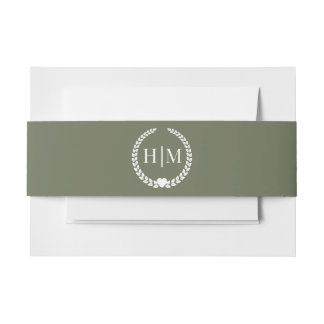 Eenvoudige Minimalistische Olijfgroene Monogram Uitnodigingen Wikkel
