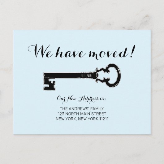 Eenvoudige  minimalistische Pastel Blue Key Bewege Aankondigingskaart (Voorkant)